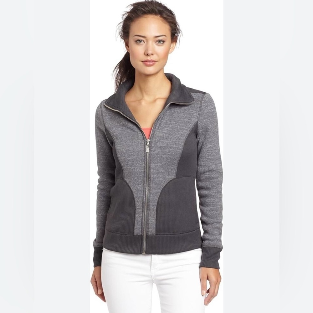 PrAna Gray Black Tobi/Ribbed Zip Front Knit/ high Zip / pockets / XL
